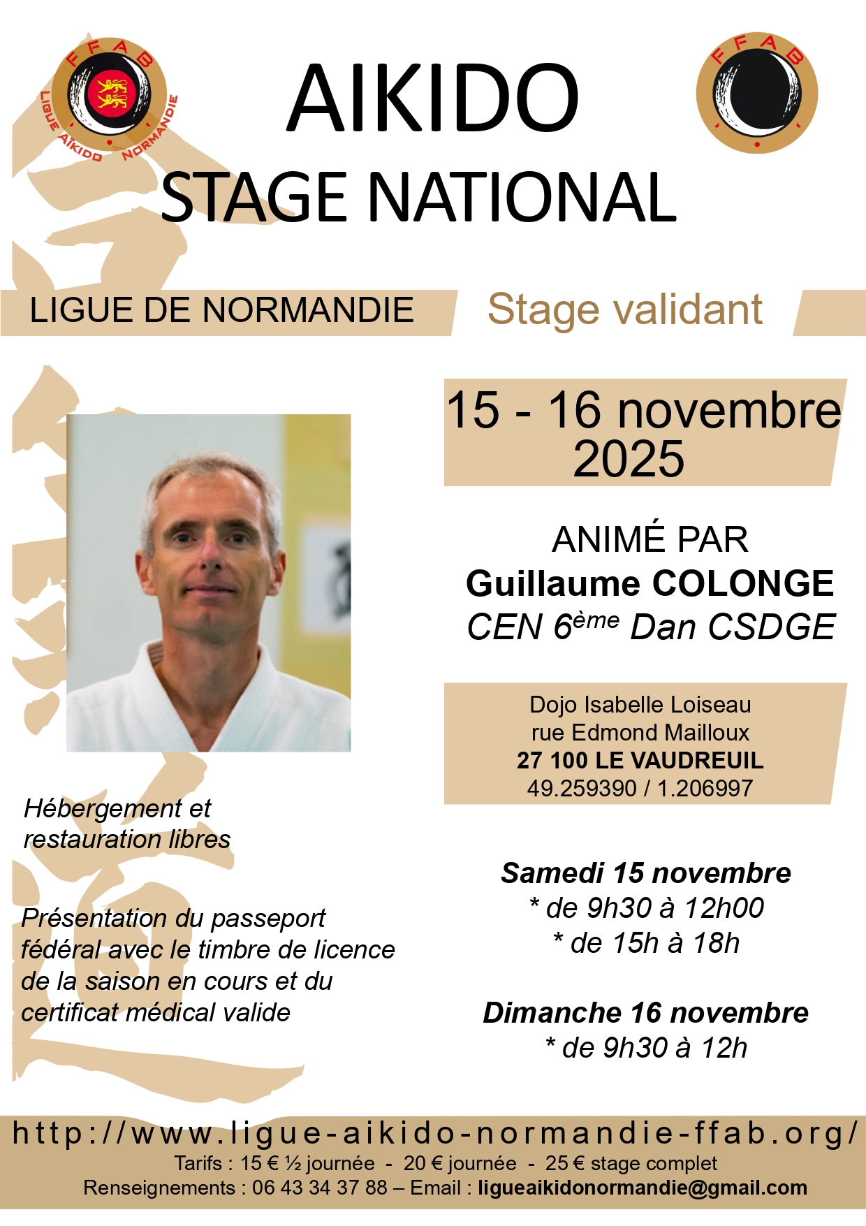 Stage du 15 au 16 novembre 2025, animé par Guillaume COLONGE – 6e Dan